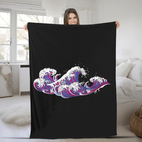 Long Japanese Bi Wave. Bisexual Pride. Fleece Blankets