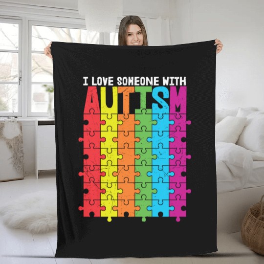 I Love Someone With Autism Fleece Blankets