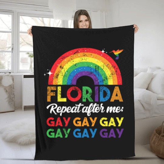 Florida LGBT Gay Pride Fleece Blankets Say Gay Rainbow Flag