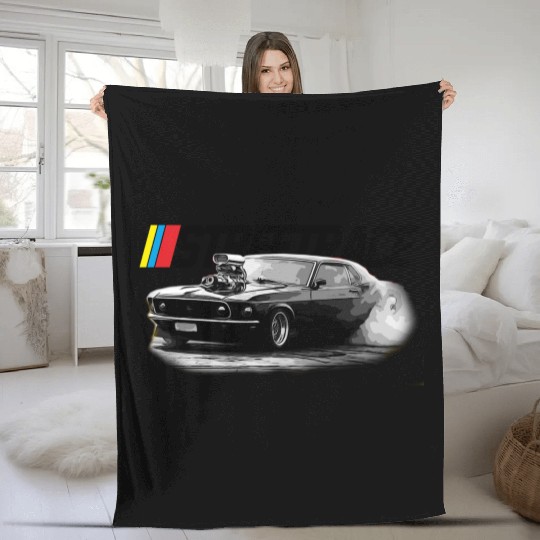 STREET RACE Muscle Car Supercharger Turbo Burnout Fleece Blankets