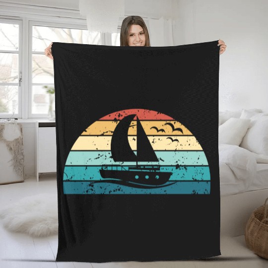 Retro Boating Sunset Vintage boat Sunrise Fleece Blankets