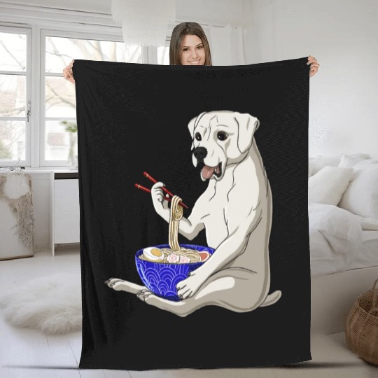 Funny Kawaii Ramen Noodles American Bulldog Fleece Blankets