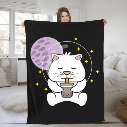 Kawaii Cat Space Pet Lover Gift Fleece Blankets
