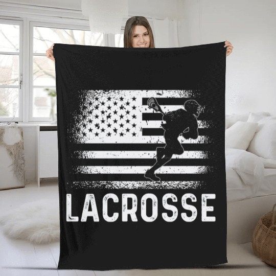 Lacrosse LAX American USA Flag Fleece Blankets