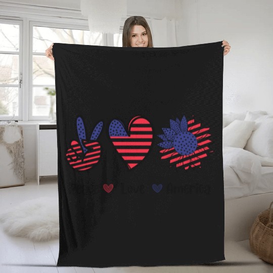 Peace Love America 4th July Gift Fleece Blankets Design