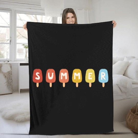 Colorful ICE CREAM STICKS with SUMMER Word Fleece Blankets