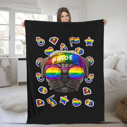 LGBT Pug Gay Pride Month Dog Rainbow Lesbian Fleece Blankets
