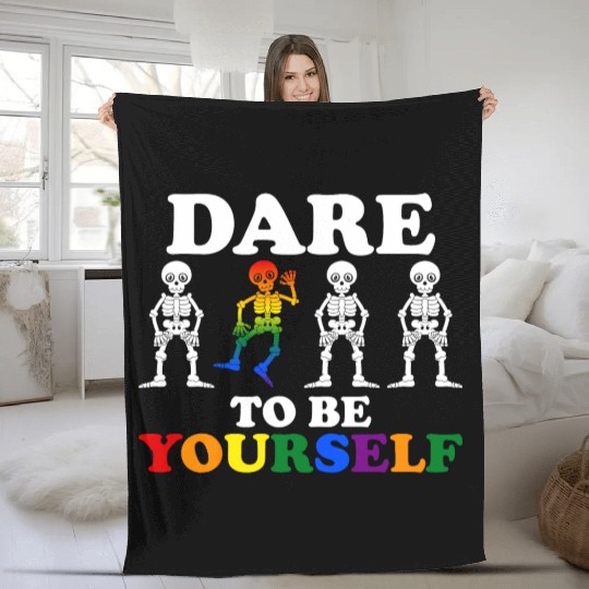 Dare To Be Yourself Fleece Blankets Cute LGBTQ Pride