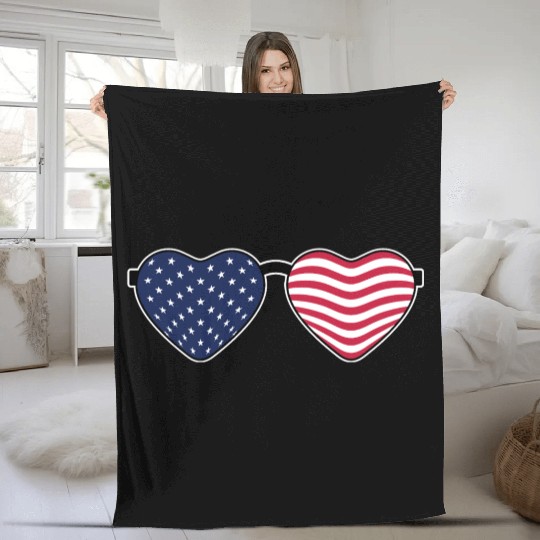 USA Heart Sunglasses Fleece Blankets