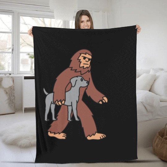 Bigfoot Sasquatch Carrying Weimaraner Fleece Blankets