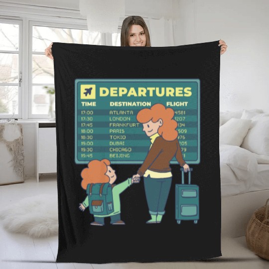 Airport Departures Flight Mom and Son traveling Ai Fleece Blankets