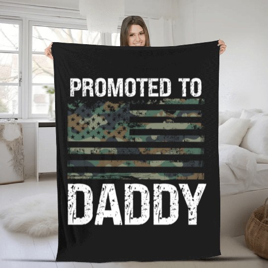 Promoted To Daddy Camo USA Patriot New Father Dad Fleece Blankets