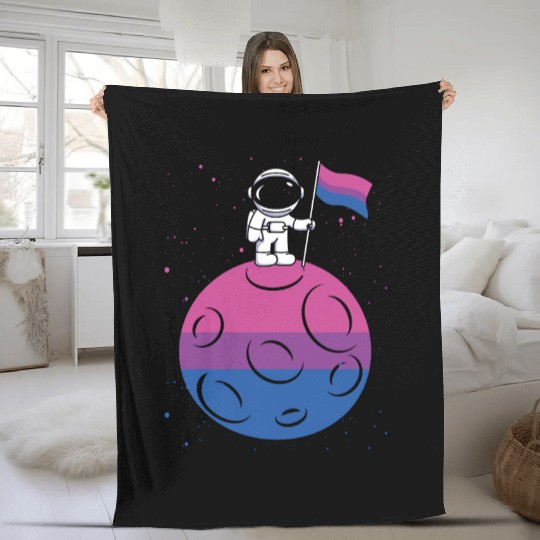 Astronaut In Space Moon Bisexual Flag Bi Space Fleece Blankets