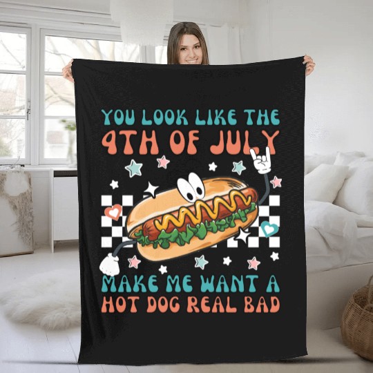 Makes Me Want A Hot Dog Real Bad, 4th July Fleece Blankets