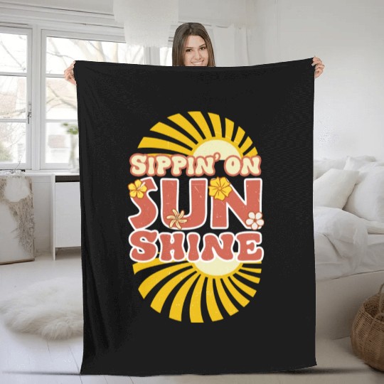 Sippin on sunshine sublimation Fleece Blankets