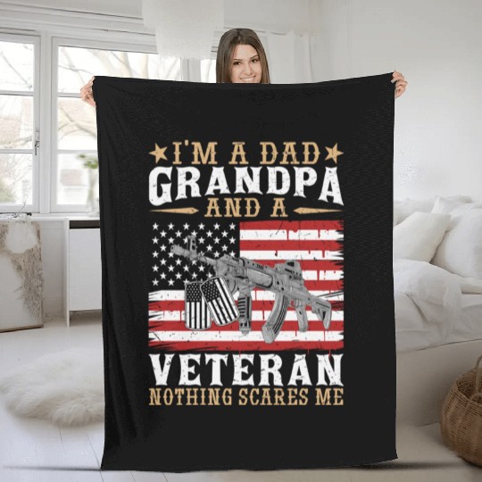 Im A Dad Veteran Nothing Fleece Blankets