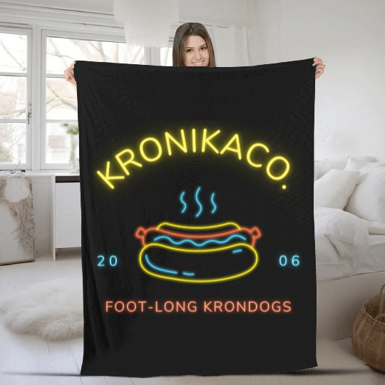 Neon Light Glow Hot Dog Logo Fleece Blankets
