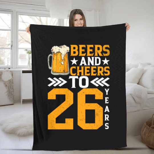 Beers and Cheers to 26 years Frothy Mug of Beer Fleece Blankets