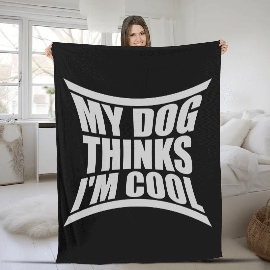 Dog thinks im cool Fleece Blankets