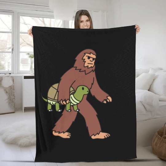 Bigfoot Sasquatch Walking Tortoise Fleece Blankets