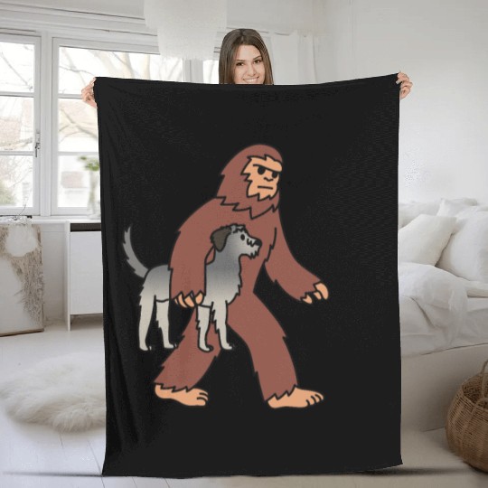 Bigfoot Sasquatch Walking Irish Wolfhound Fleece Blankets