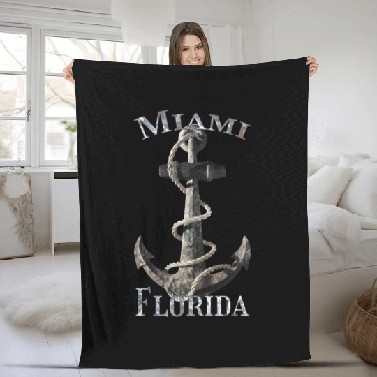 Miami Florida Nautical Anchor Sailing Fleece Blankets