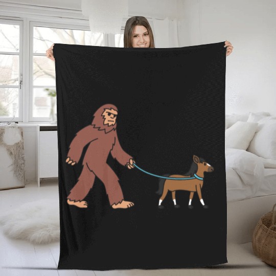 Bigfoot Sasquatch Walking Horse Fleece Blankets