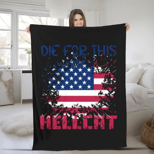 Die For This Hellcat- Vintage US Flag Fleece Blankets