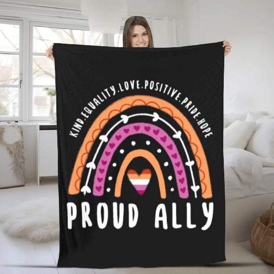 Proud Ally Lesbian Pride Rainbow Fleece Blankets