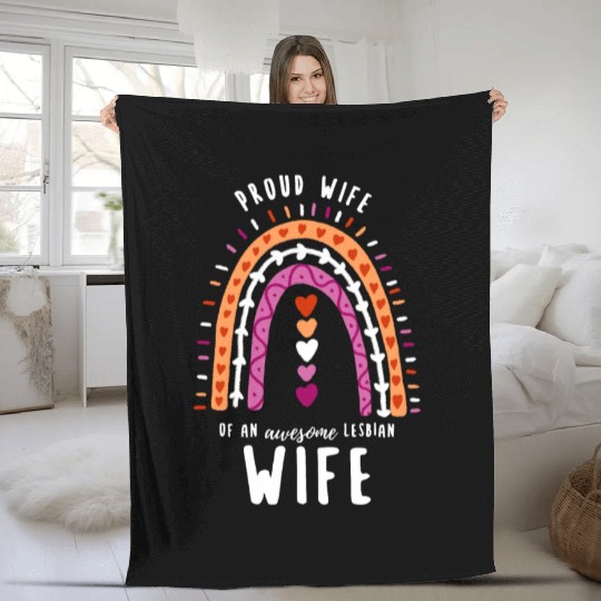 Proud Wife Lesbian Wife Rainbow Fleece Blankets