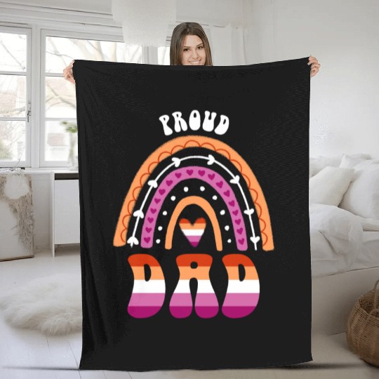 Proud Dad Lesbian Pride Rainbow Fleece Blankets