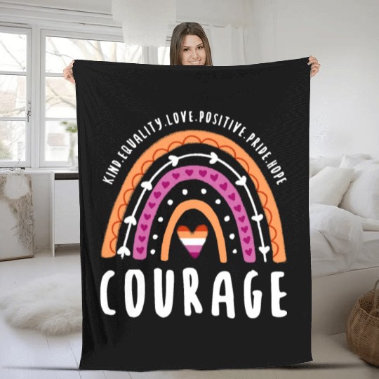 Courage Lesbian Pride Rainbow Fleece Blankets