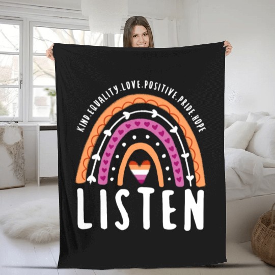 Listen Lesbian Pride Rainbow Fleece Blankets