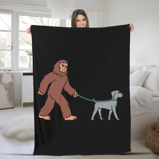 Bigfoot Sasquatch Walking Weimaraner Fleece Blankets