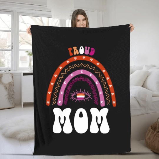 Lesbian Rainbow Proud Mom Lesbian Fleece Blankets