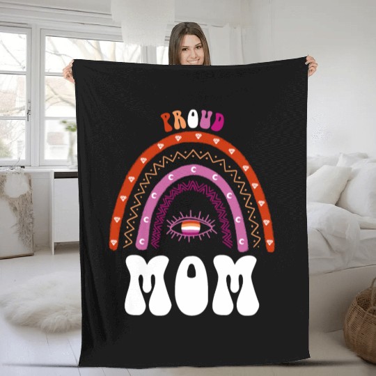 Lesbian Rainbow Proud Mom Lesbian Fleece Blankets
