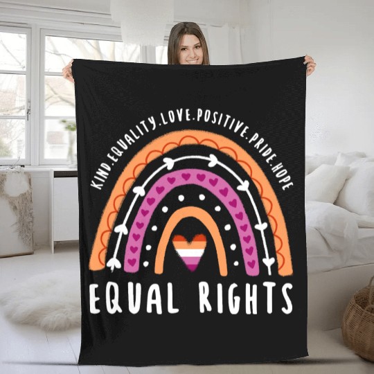 Equal Rights Lesbian Pride Rainbow Fleece Blankets