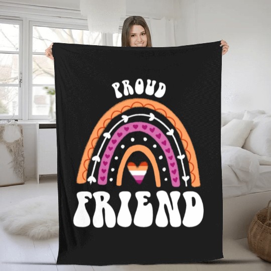 Proud Friend Lesbian Pride Rainbow Fleece Blankets