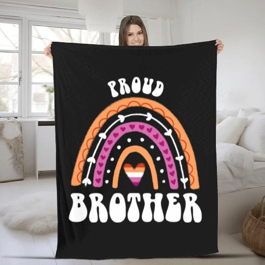 Proud Brother Lesbian Pride Rainbow Fleece Blankets