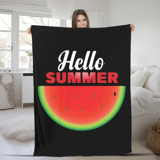 Hello Summer, Hello summer slogan on watermelon Fleece Blankets