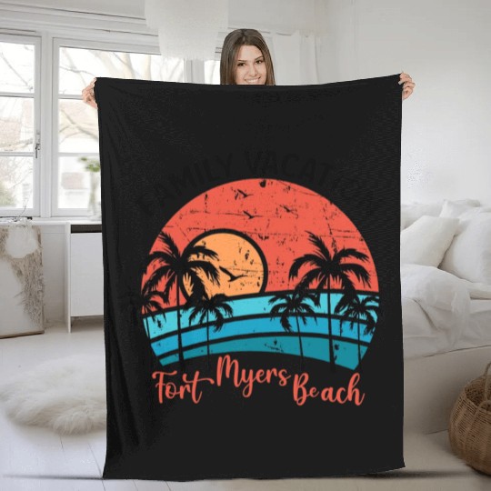 Family Vacation 2022 Palm Tree Florida Fort Myers Fleece Blankets
