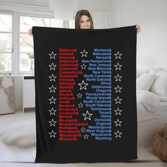 Patriotic Fifty States Red White Blue Fleece Blankets