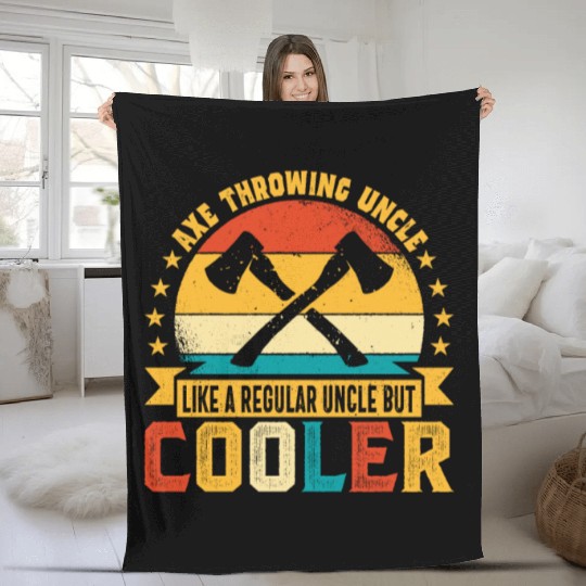 Retro Axe Throwing Uncle - Like a Regular Uncle Fleece Blankets