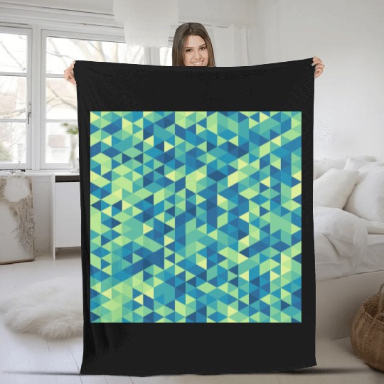 Geometric Hexagon Pattern Blue Yellow Green Fleece Blankets