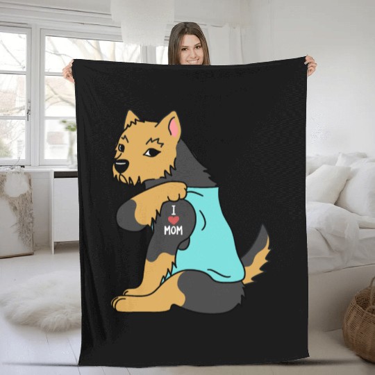 I Love Mom Tattoo Yorkshire Terrier Fleece Blankets