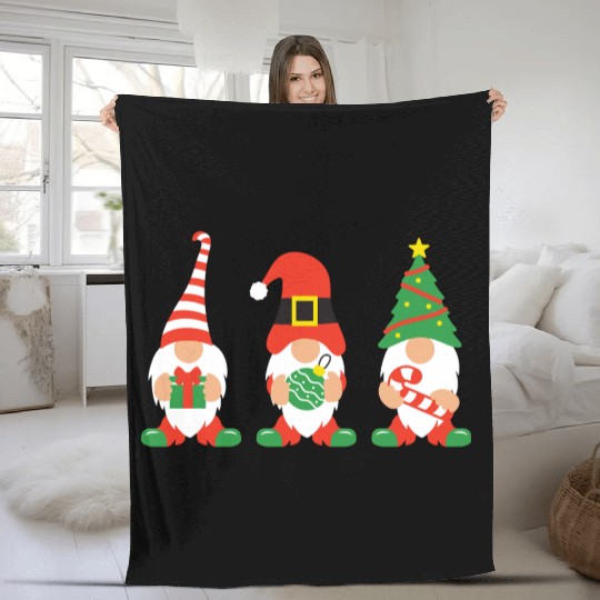 Christmas Gnomes with candy cane, gift Fleece Blankets
