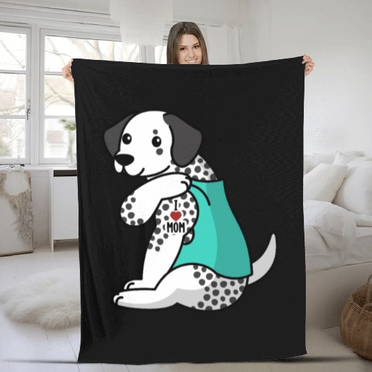 I Love Mom Tattoo Dalmatian Fleece Blankets