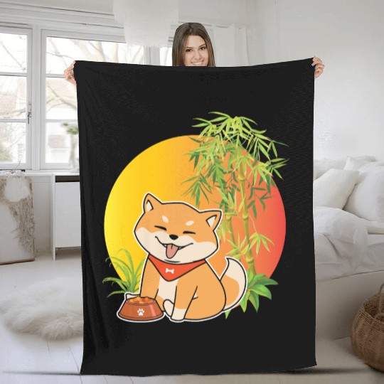 Shiba Inu Japanese Dog Breed Bamboo Plant Hunting Fleece Blankets