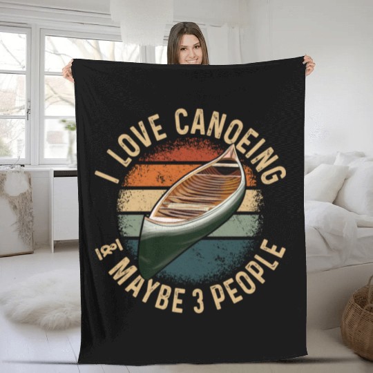 Canoe Canoeing Vintage Retro I Fleece Blankets