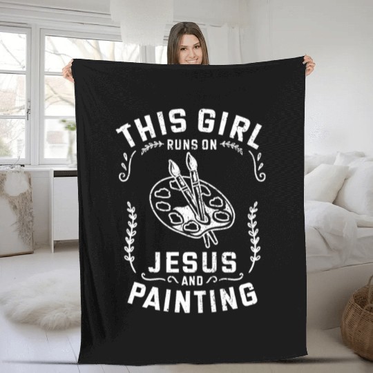 Christian This Girl Runs On Jesus And Painting Fleece Blankets